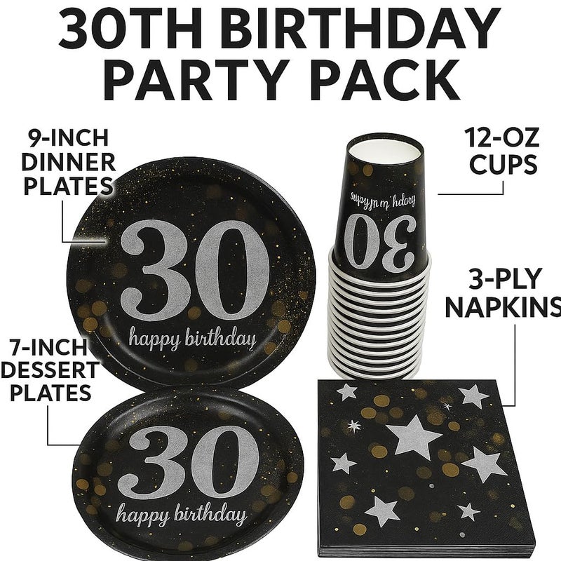 Oojami 120-Piece 30th Birthday Party Pack â€“ Serves 30 Includes 9" Dinner Plates, 7" Dessert Plates 12oz Cups & 3-Ply Napkins Complete Disposable Tableware Set for 30th Birthday Celebrations - Image 2